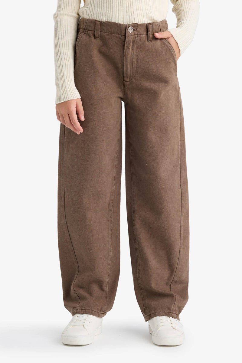 DeFacto Brown Girl Girl Balloon Fit Gabardine Trousers Casual - Image 3